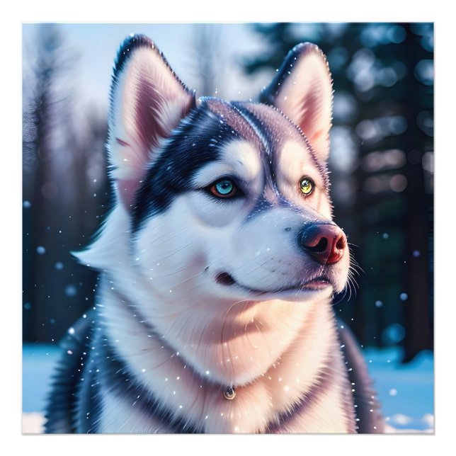 Husky Stares into Winter Photo Print (Front)