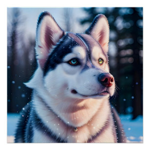 Husky Stares into Winter Poster