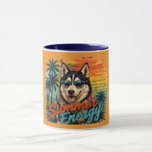 Husky Summer Energy Mug Retro Sunset Coffee Mug