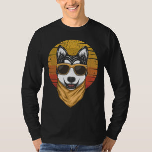 Husky Sunset Retro Vector T-Shirt