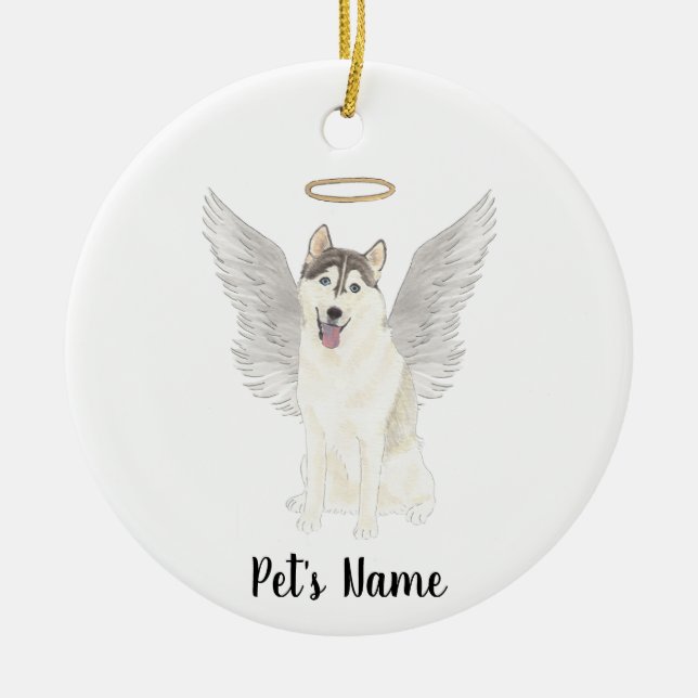 Husky Sympathy Memorial Ceramic Tree Decoration (Front)