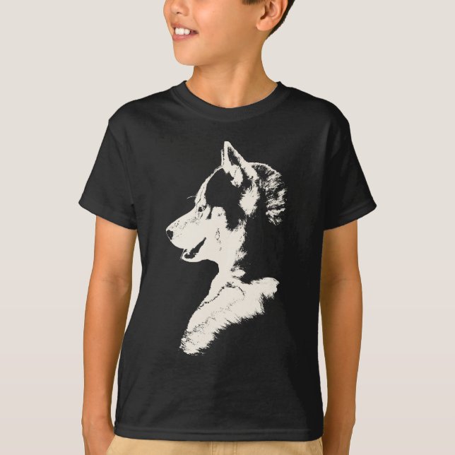 Husky T-Shirt Kid's Sled Dog Art Tee Shirts (Front)