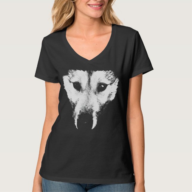 Husky T-Shirt Women's Husky Wolf Art Tee Dog Shirt (Front)