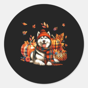 Husky Thanksgiving Leopard Pumpkins Fall Leaves Lo Classic Round Sticker