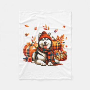 Husky Thanksgiving Leopard Pumpkins Fall Leaves Lo Fleece Blanket
