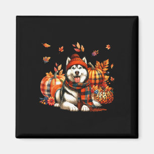 Husky Thanksgiving Leopard Pumpkins Fall Leaves Lo Magnet