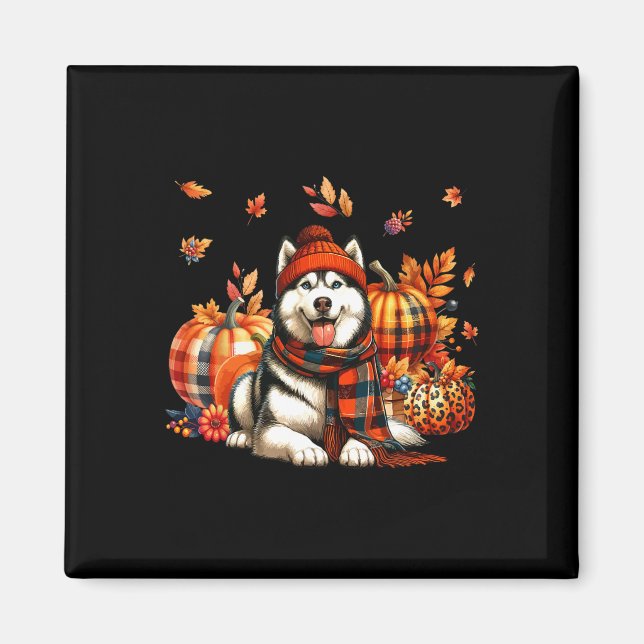 Husky Thanksgiving Leopard Pumpkins Fall Leaves Lo Magnet (Front)