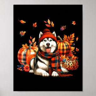 Husky Thanksgiving Leopard Pumpkins Fall Leaves Lo Poster