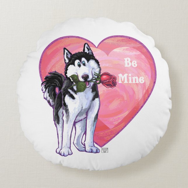 Husky Valentine's Day Round Cushion (Front)