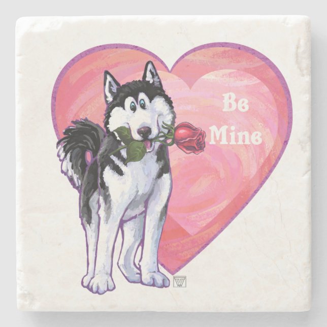 Husky Valentine's Day Stone Coaster (Front)