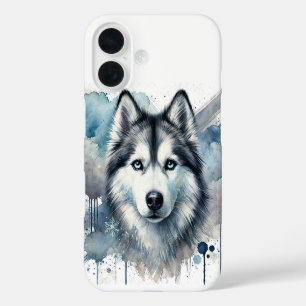 Husky Watercolor Art iPhone 16 Case