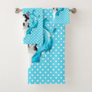 Husky Welpe blau Herz Punkte Jungen Bath Towel Set