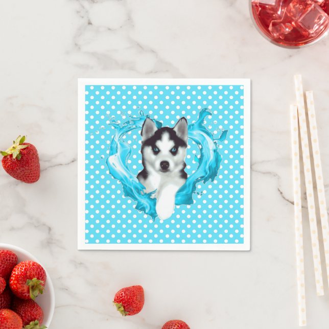 Husky Welpe Blue Heart Points Napkin (Insitu)