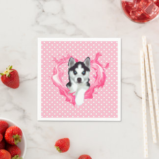 Husky Welpe Pink Heart Points Napkin