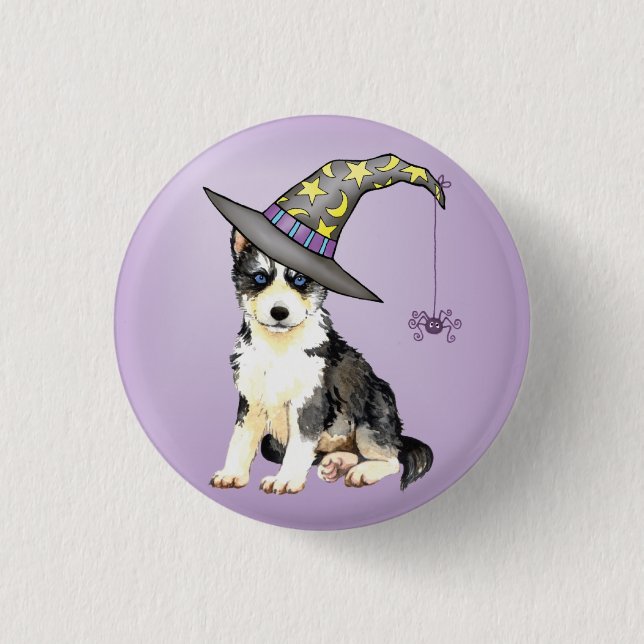 Husky Witch 3 Cm Round Badge (Front)