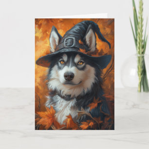 Husky Witch Halloween Holiday Card