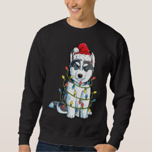 Husky With Santa Hat Huskey     Funny Dog Christma Sweatshirt