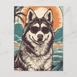 Husky with Sunglasses at the beach Postcard