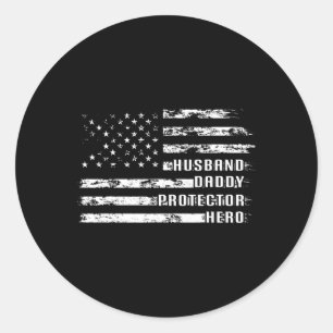 Husnd Daddy Protector Hero Fathers Day Retro Ameri Classic Round Sticker