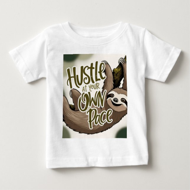 Hustle at Your Own Pace’ Sloth Graphic Baby T-Shirt (Front)