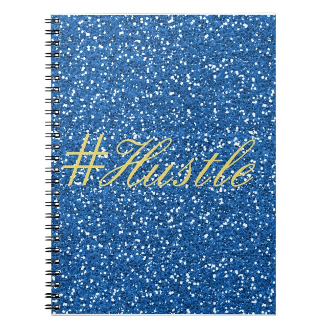 Hustle Faux Blue Glitter Design Notebook (Front)