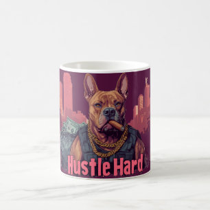 Hustle Hard - Pitbull Dog with Money and Cigar Coffee Mug