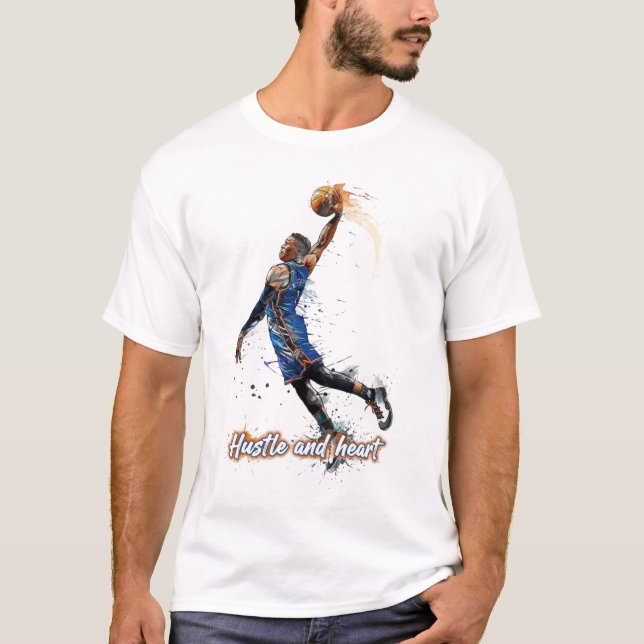 Hustle & Heart: Dynamic Basketball Art Print T-Shirt (Front)
