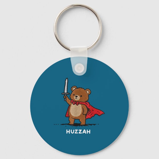 Huzzah Bear Knight Funny Sword Meme Quote  Key Ring (Front)