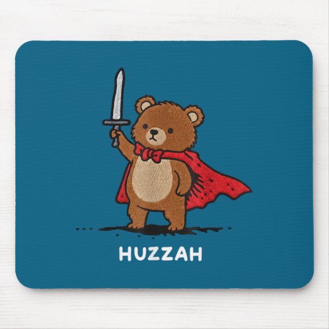 Huzzah Bear Knight Funny Sword Meme Quote  Mouse Pad (Front)
