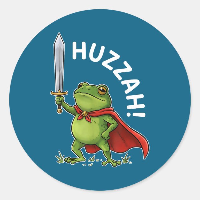 Huzzah Frog Knight Funny Sword Meme Frog Quote Men Classic Round Sticker (Front)