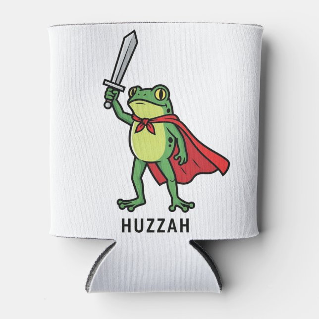 Huzzah Frog Knight Funny Sword Meme Quote   Can Cooler (Front)