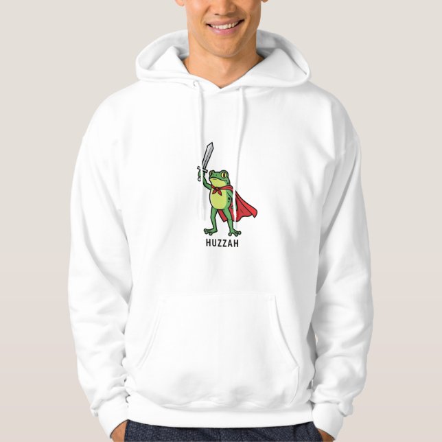 Huzzah Frog Knight Funny Sword Meme Quote   Hoodie (Front)