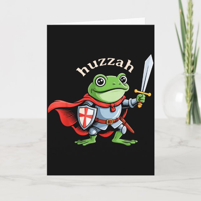 Huzzah Frog Knight Funny Sword Meme Quote Medieval Card (Front)