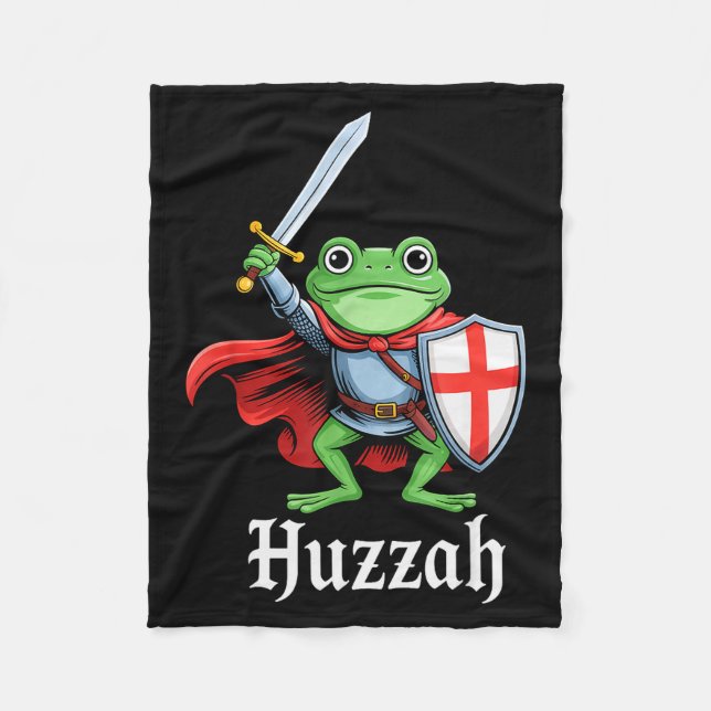 Huzzah Frog Knight Funny Sword Meme Quote Medieval Fleece Blanket (Front)