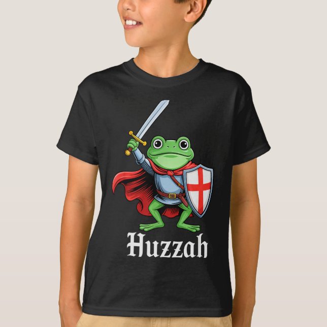 Huzzah Frog Knight Funny Sword Meme Quote Medieval T-Shirt (Front)