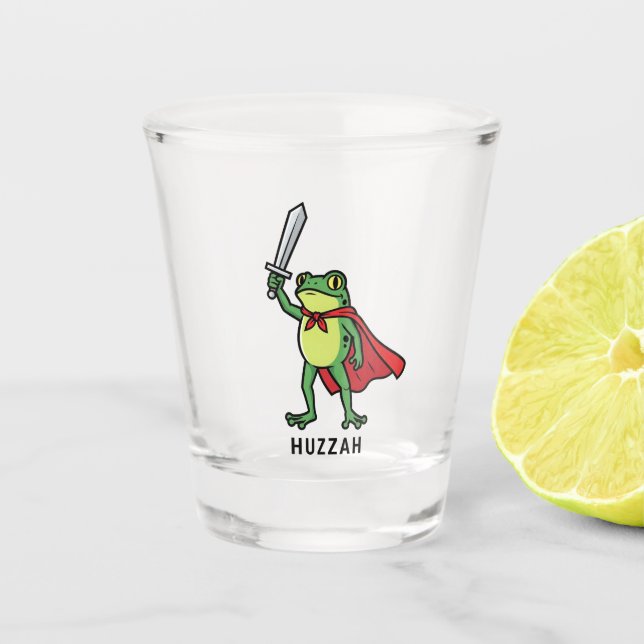 Huzzah Frog Knight Funny Sword Meme Quote   Shot Glass (Front)
