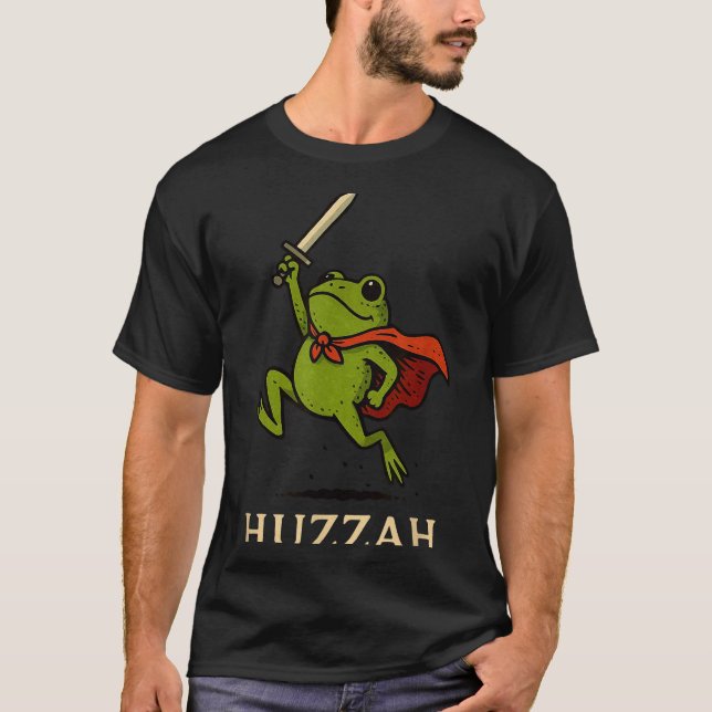 Huzzah Frog Knight Funny Sword Meme Quote  T-Shirt (Front)