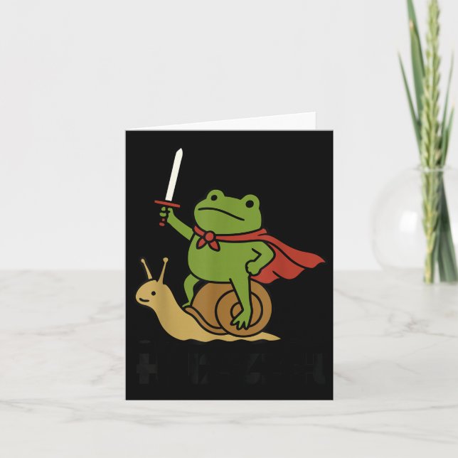 Huzzah Frog Knight Riding A Snail Funny Sword Meme Card (Front)