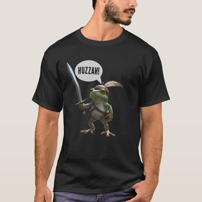 Huzzah Frog Warrior Fantasy Cute Sword  T-Shirt (Front)