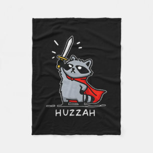 Huzzah Raccoon Knight Funny Sword Meme Quote Fleece Blanket
