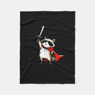 Huzzah Raccoon Knight Funny Sword Meme Quote Fleece Blanket