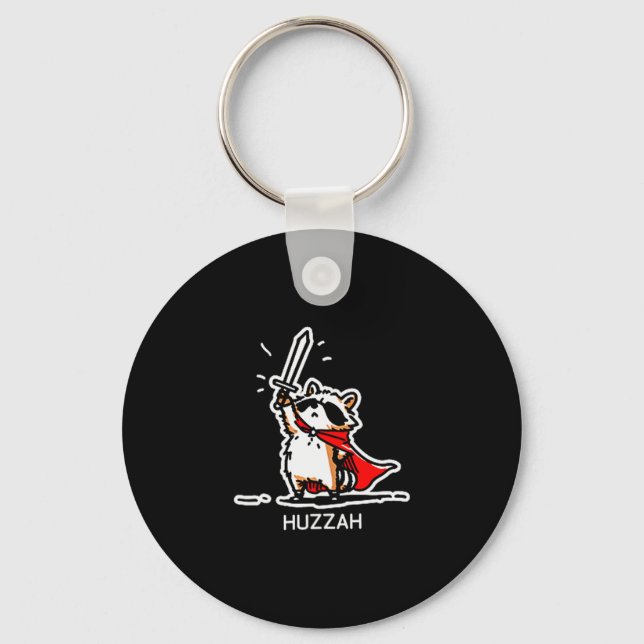 Huzzah Raccoon Knight Funny Sword Meme Quote  Key Ring (Front)