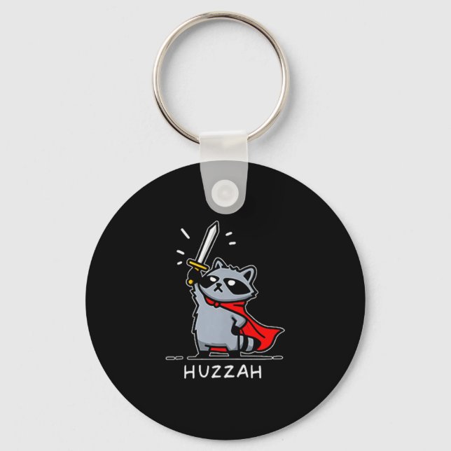 Huzzah Raccoon Knight Funny Sword Meme Quote  Key Ring (Front)