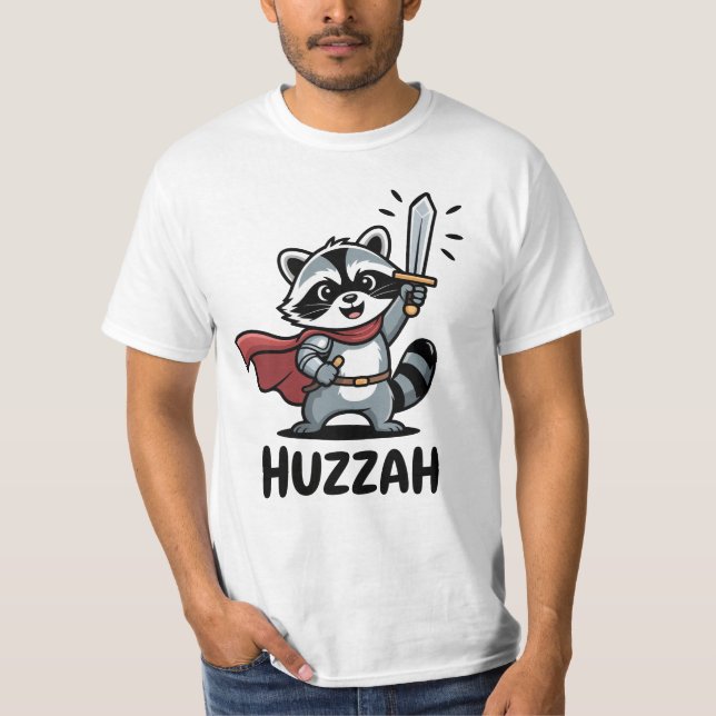 Huzzah Raccoon Knight Funny Sword T-Shirt (Front)