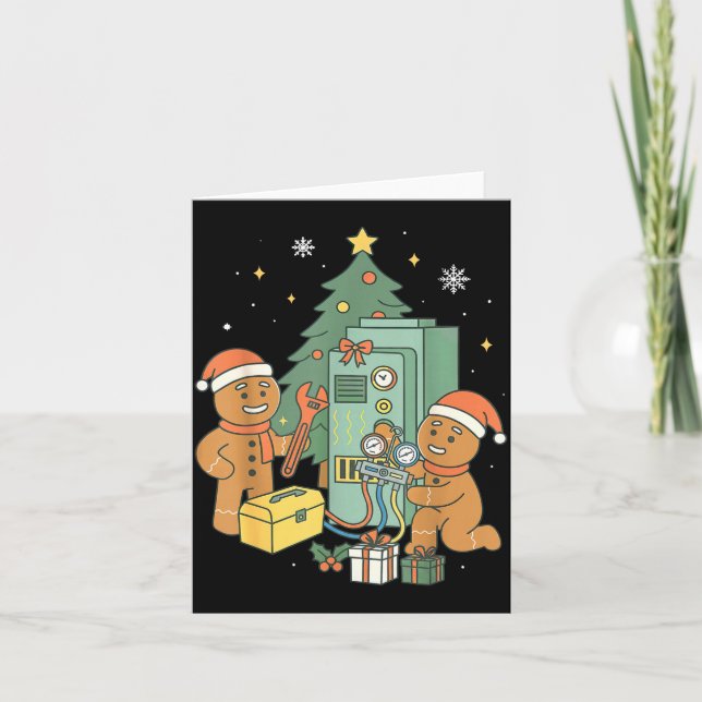 Hvac Gingerbread Christmas Technician Construction Card (Front)