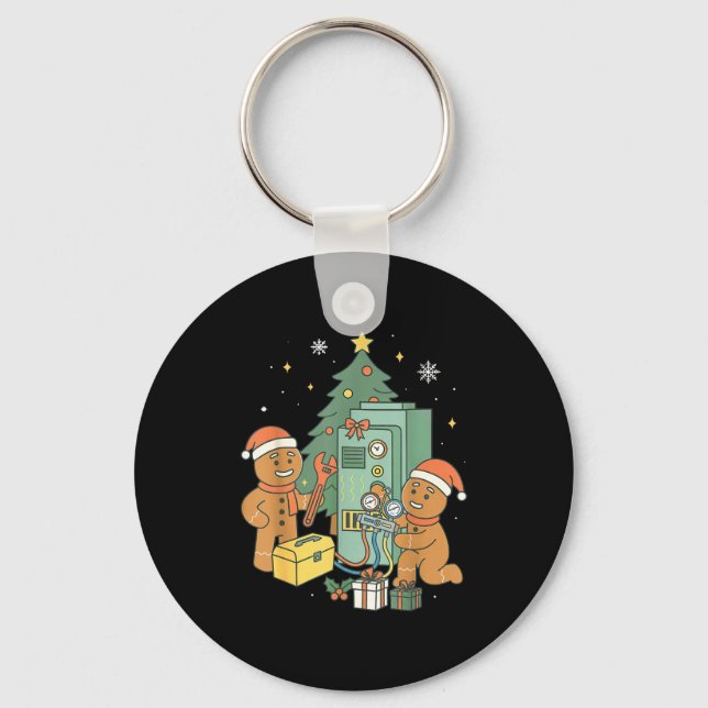Hvac Gingerbread Christmas Technician Construction Key Ring (Front)