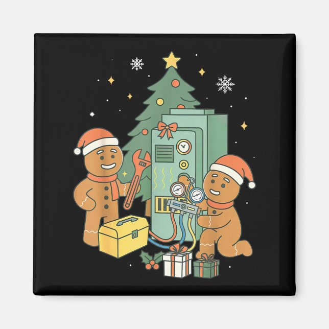 Hvac Gingerbread Christmas Technician Construction Magnet (Front)