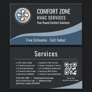 HVAC Heating & Air QR Code Professional  Business Card