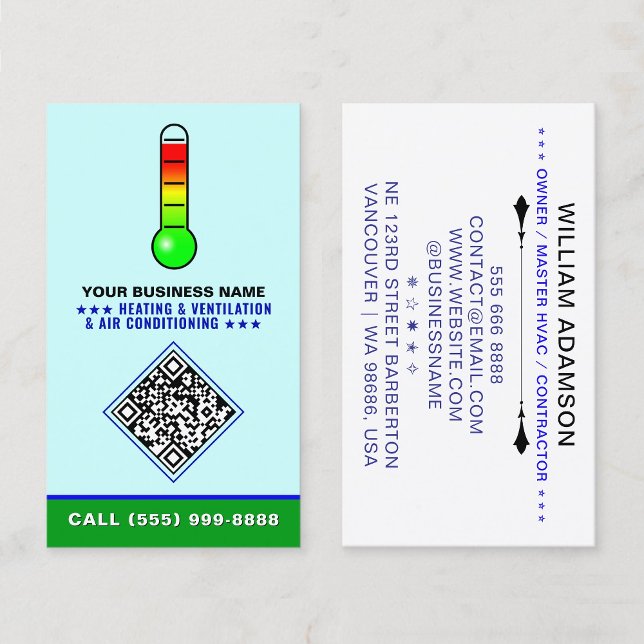 HVAC Logo & QR Code | Heating & Air Conditioning Business Card (qrcode Professional HVAC logo, QR code business cards, Heating and cooling branding)