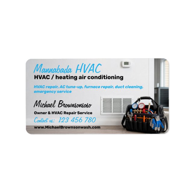 HVAC Repair Heating Cooling Tech Label (Front)